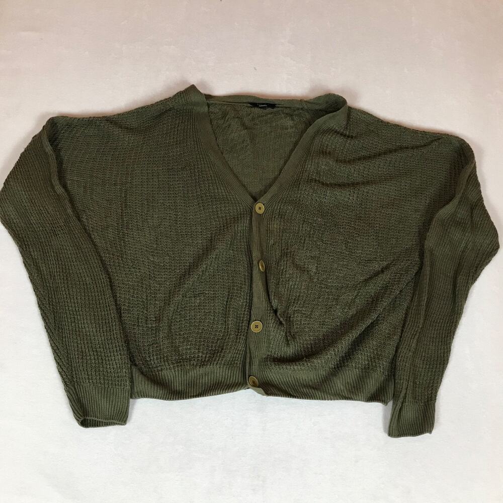 BooHoo Man Thermal Waffle Knit Oversize Forest Green Button Cardigan Medium